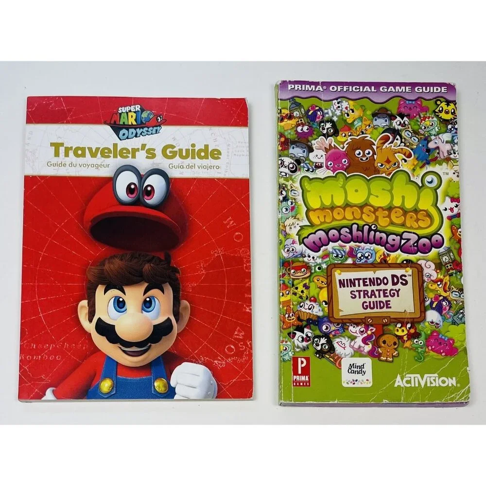 Lot 2 Nintendo DS GAME GUIDE Books Super Mario Odyssey & Moshi Monsters Moshling